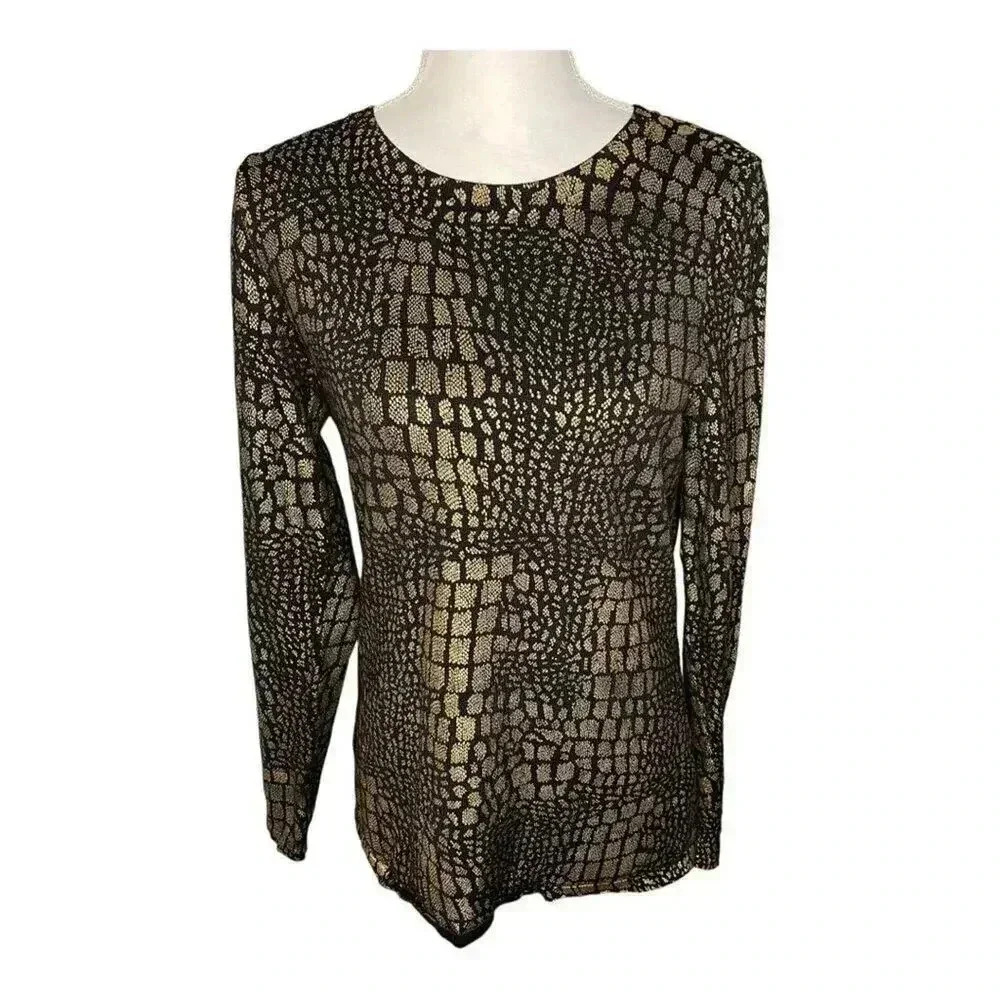 INC International‎ Concepts Women's Medium Metallic Reptile-print Crewneck Top